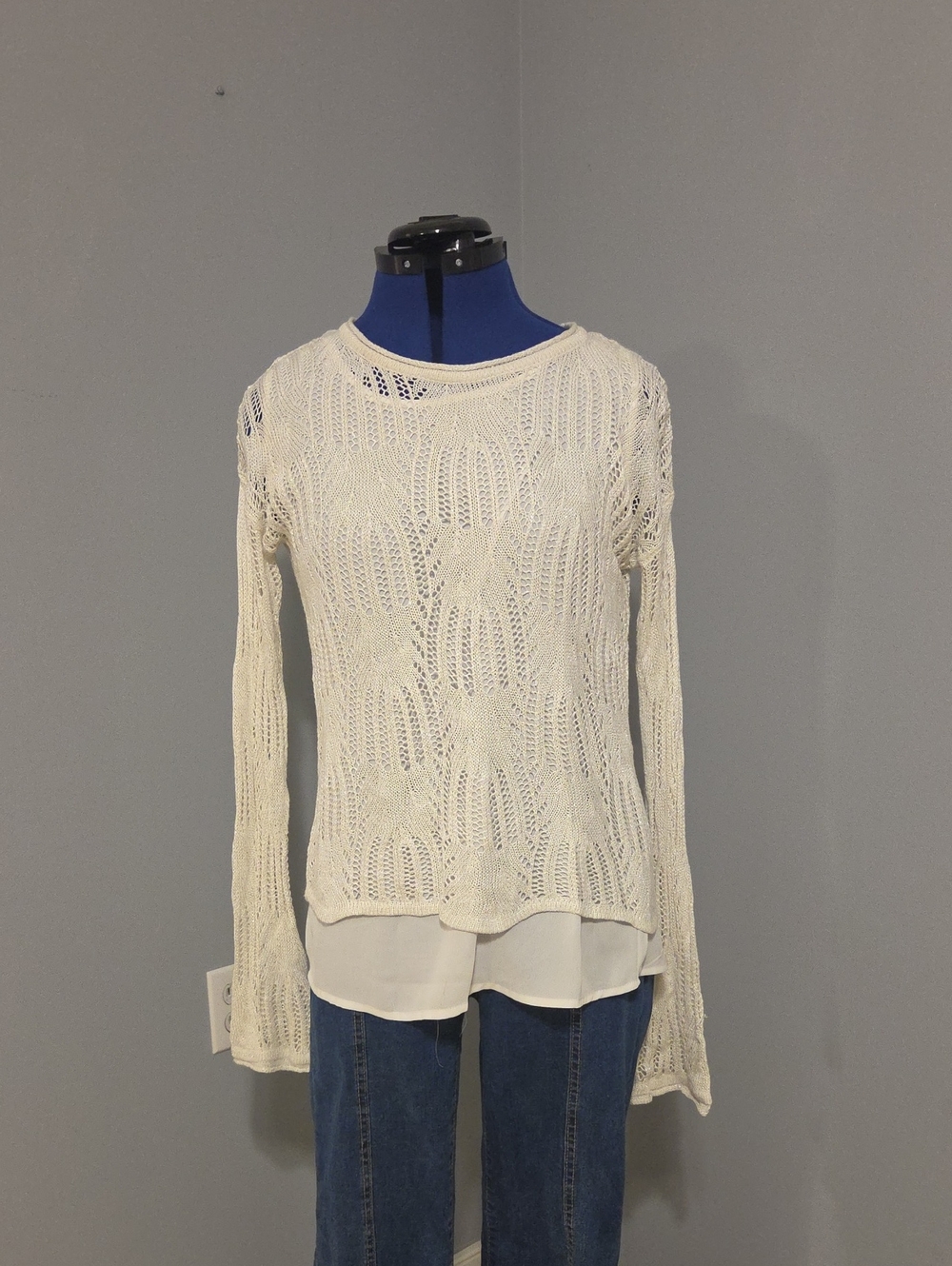 Cato Cream Open Knit Layered Sweater